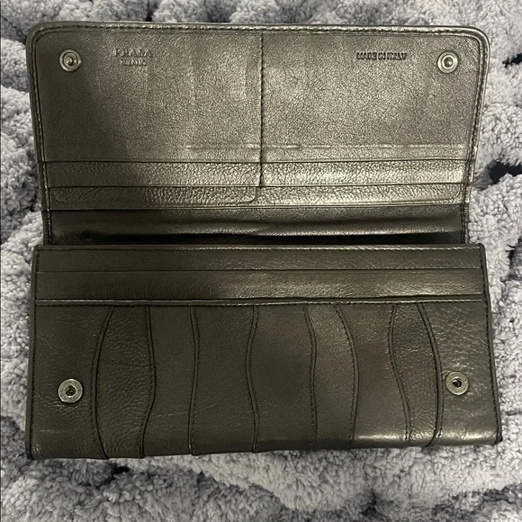 Prada Metallic Gun Metal Gray Leather Wallet - Picture 3 of 5